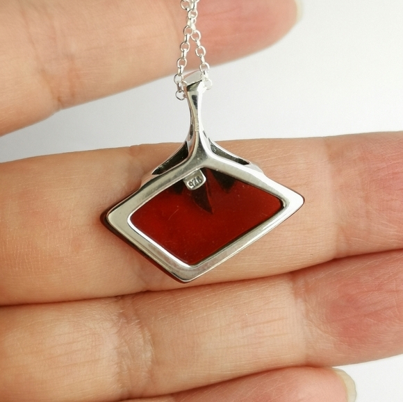 Sterling silver amber ginkgo leaf design pendant necklace 🆕 - Picture 6 of 8